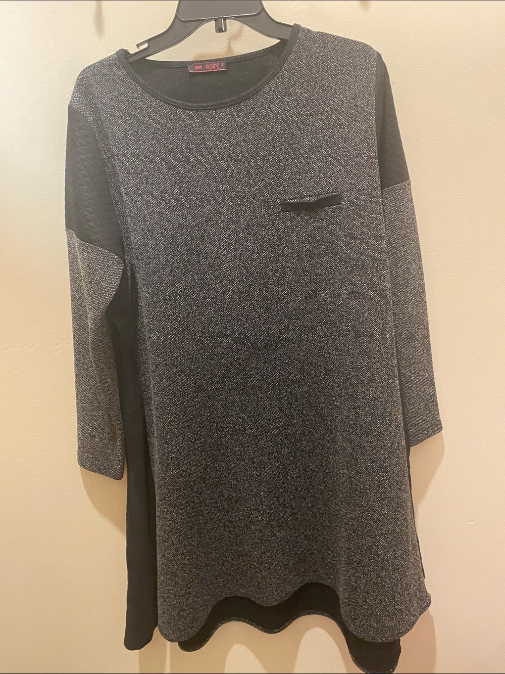 Neris Boutique Black Knit Dress with suede and quilted detail - L/XL